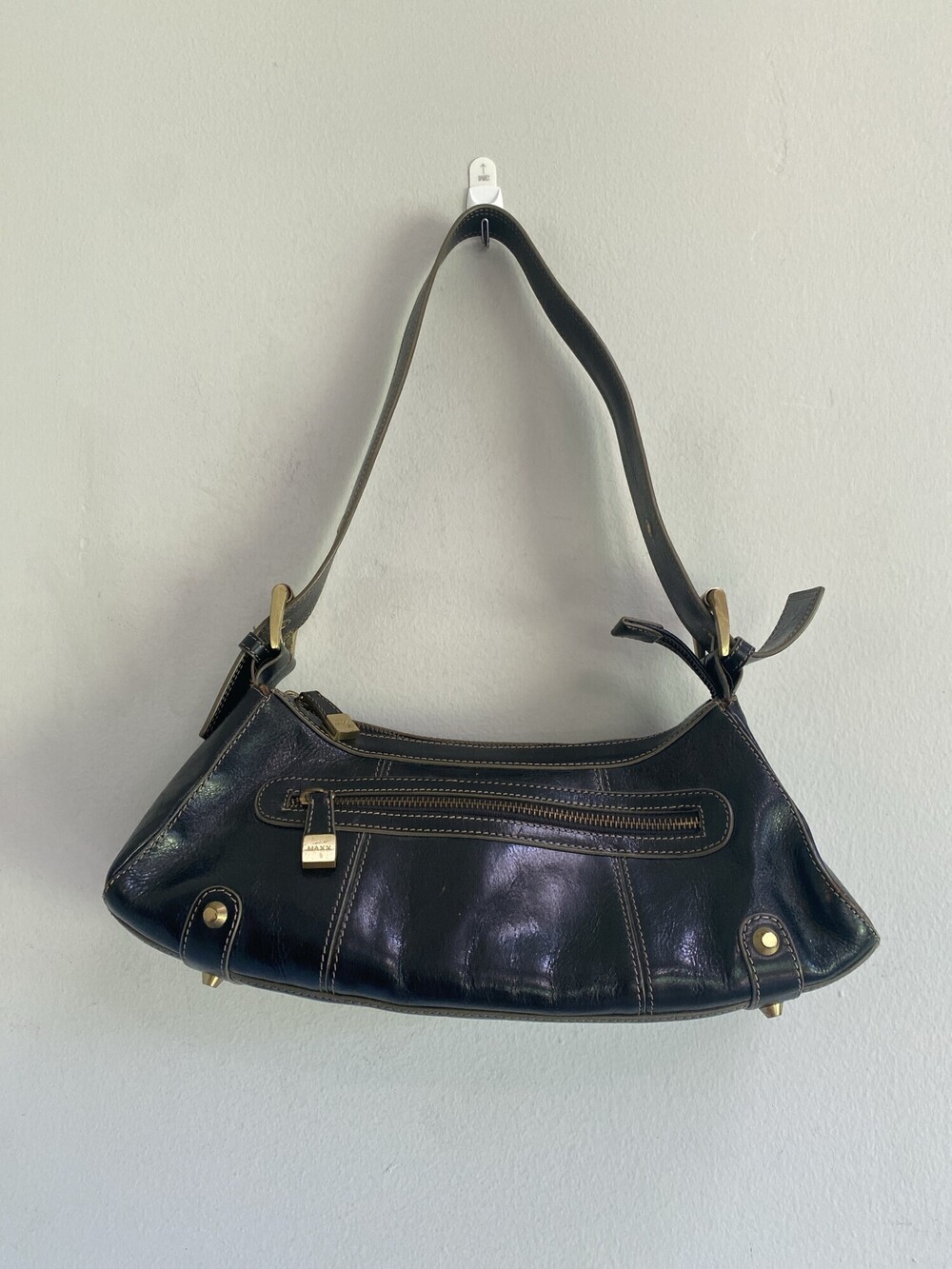 Maxx New York Black Leather Y2K Buckle Shoulder Bag